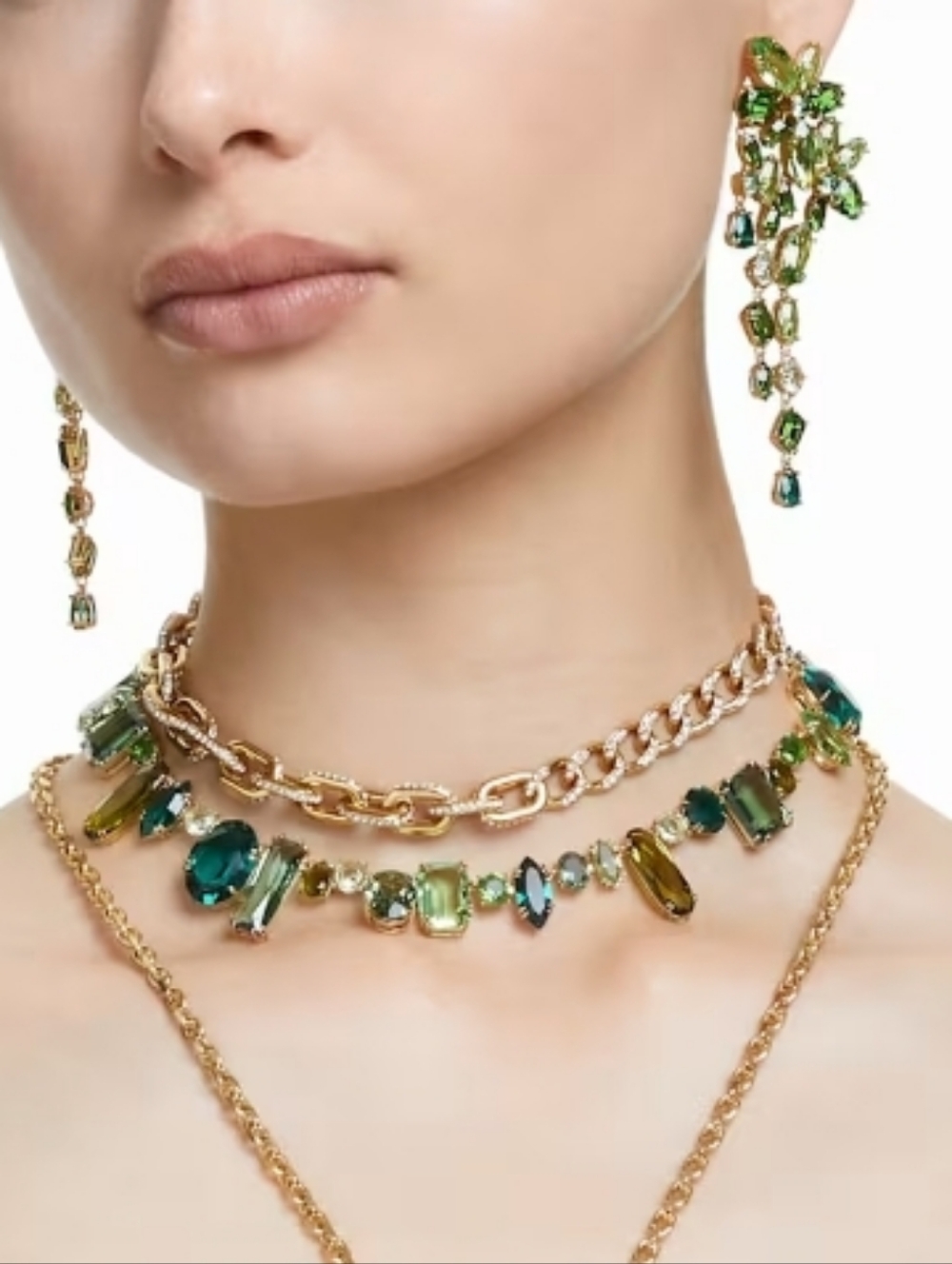 🦋NWT w box, Gema necklace Mixed cuts, Green, Gold-tone plated